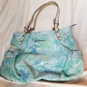 B. Makowsky Snake Embossed Floral Grn Leather